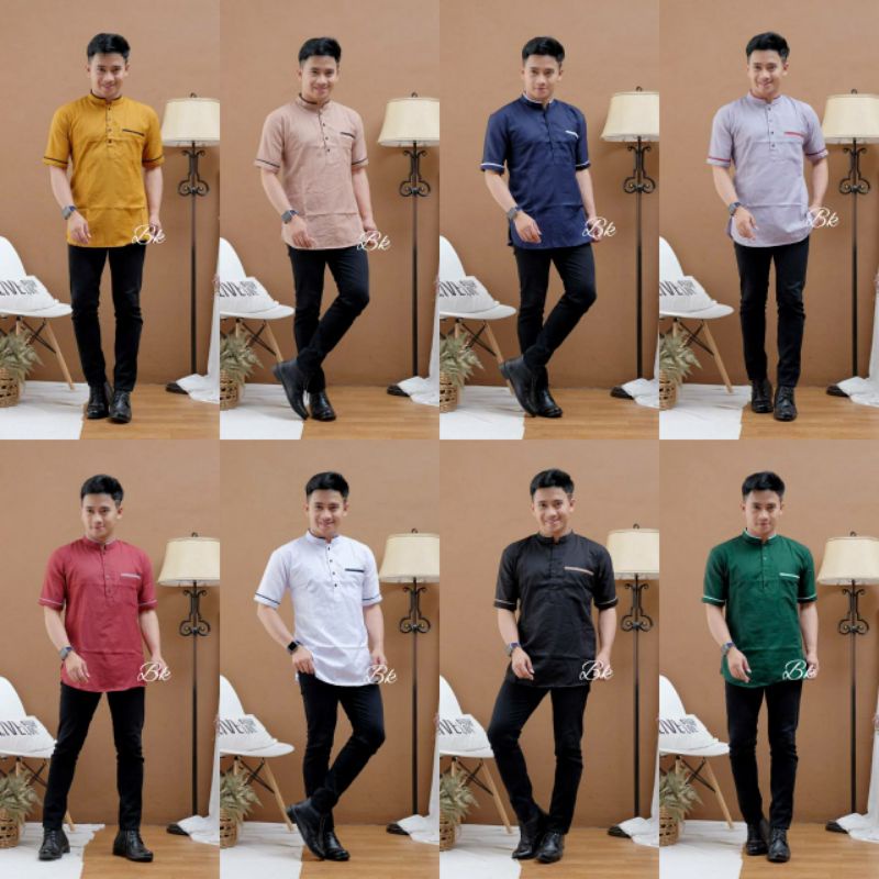 ATASAN BAJU KOKO PRIA COWOK LENGAN PENDEK POLOS koko kurta qurta busana muslim pria cowok lebaran bi