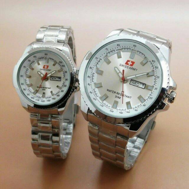 Jam Tangan Swiss Navy Day/Date On Couple Silver