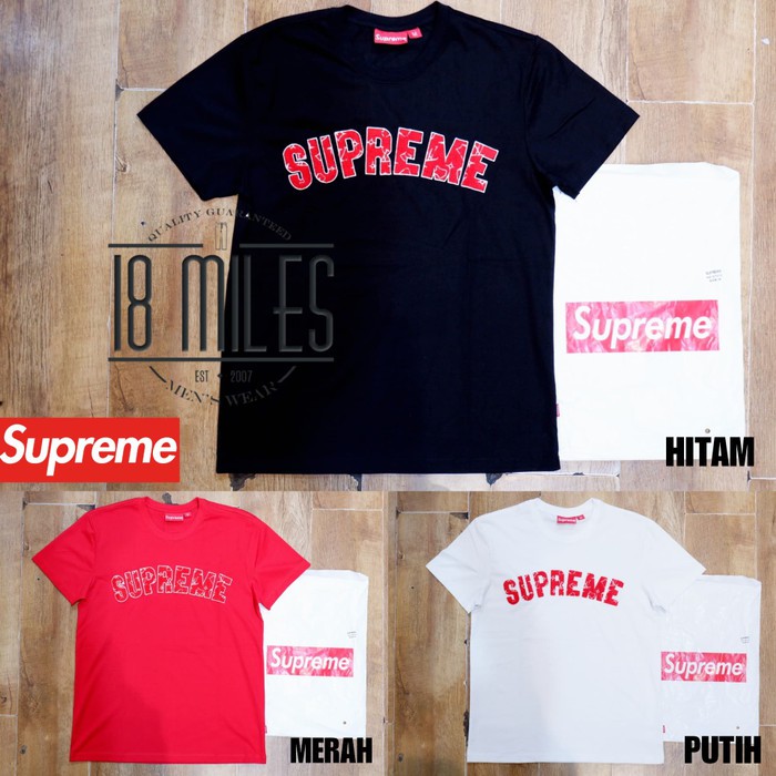 Promo kaos oblong SUPREME LOGO crack 3 warna FULL TAG mirror quality bodyfit - Merah, L Murah