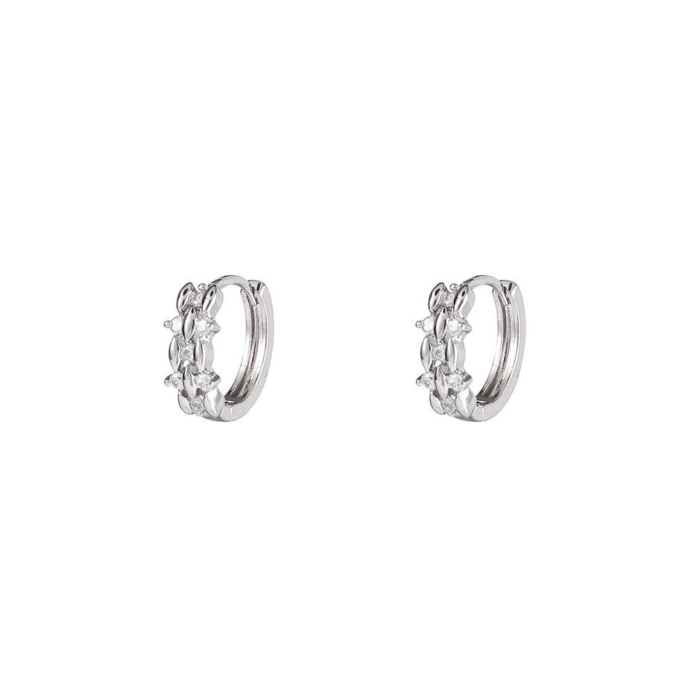 ✅✨COD Anting Wanita Titanium Cabang Bunga Daun Bentuk Silver Hoop Earrings Fashion Aksesoris Premium D610