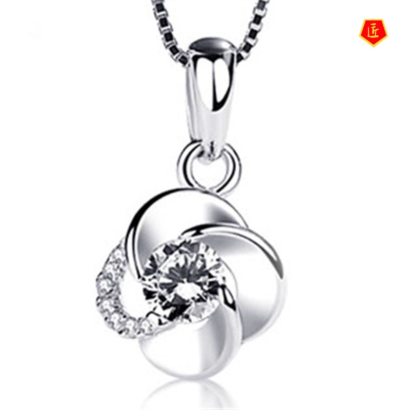 [Ready Stock]Silver Necklace Women's Diamond Four-Leaf Clover Pendant Korean Style Simple