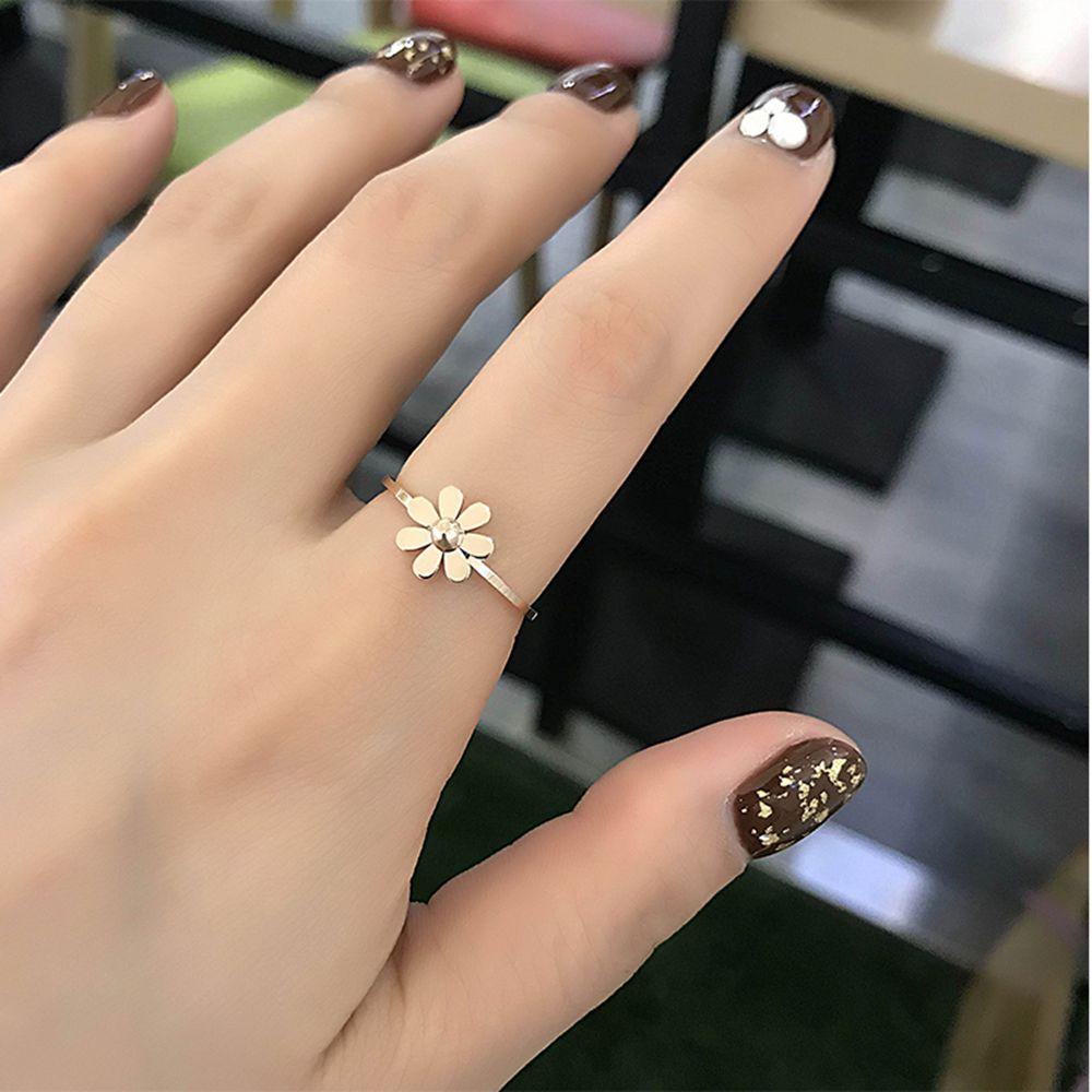 Preva Cincin Titanium Wanita Camellia Pernikahan Jari Telunjuk Ring Rose Gold