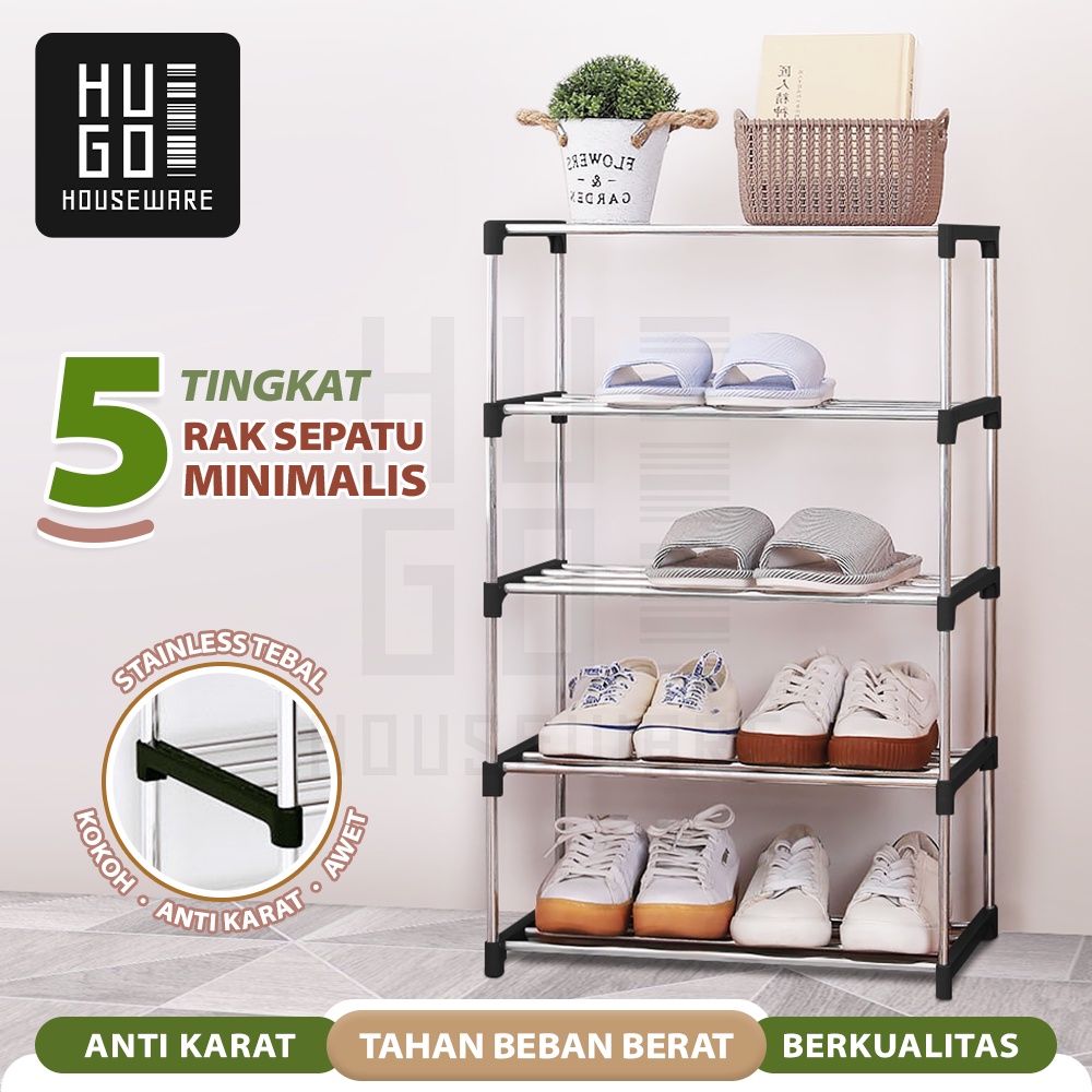 HUGO Rak Sepatu Sandal Minimalis 5 Susun Serbaguna Stainless Steel