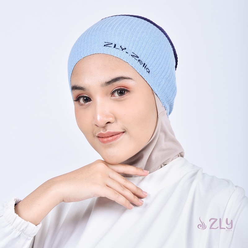 Ciput Bandana | Bando Hijab Anti Pusing Nyaman Adem Rajut Premium ZLY Hijab Biru Muda Dan Navy