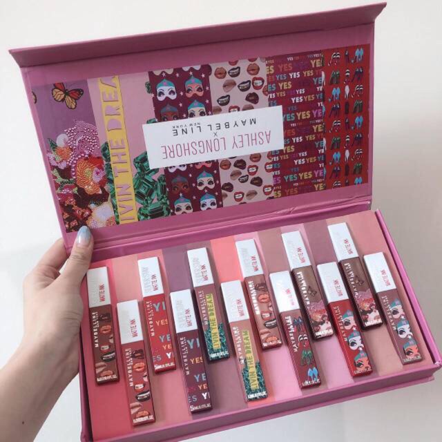 PINK BOX MAYBELLINE ASHLEY SUPERSTAY MATTE LIPCREAM PAPAN ISI 12PCS / LIPSTIK CAIR COD