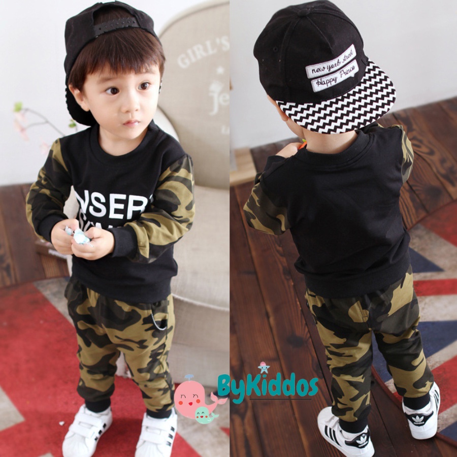 ByKiddos - Setelan Baju dan Celana Anak Laki Army Sweater / Kaos Anak Laki-Laki Motif Army 0-3 Tahun