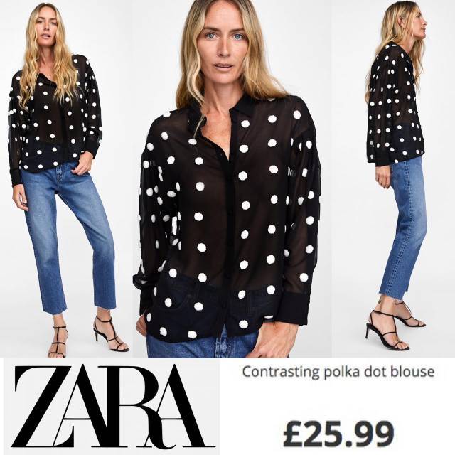 zara contrasting polka dot top