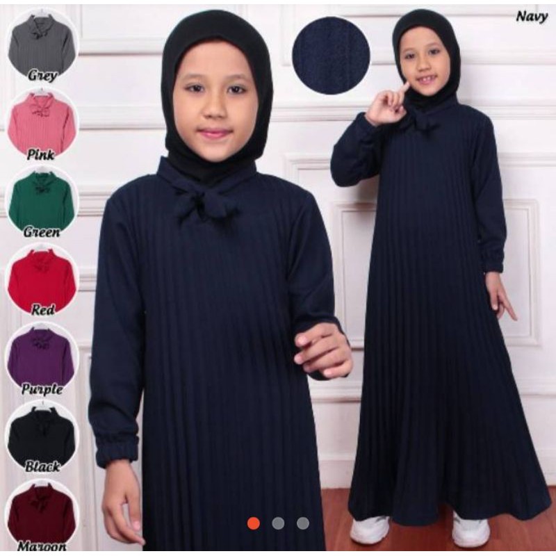 Gamis Plisket Anak usia 4-7tahun |Gamis Anak Tanggung | Gamis tali pita anak