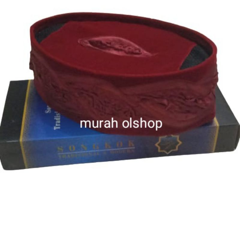 Peci Kopyah Kopiah Kopeah Songkok Bludru Merah Betawi Kembang Kol Merah AC Tinggi 9