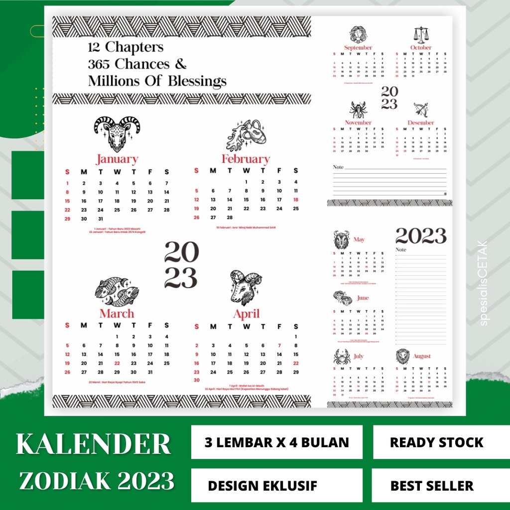 KALENDER DINDING 2023 TRIWULAN DESIGN ZODIAK PREMIUM