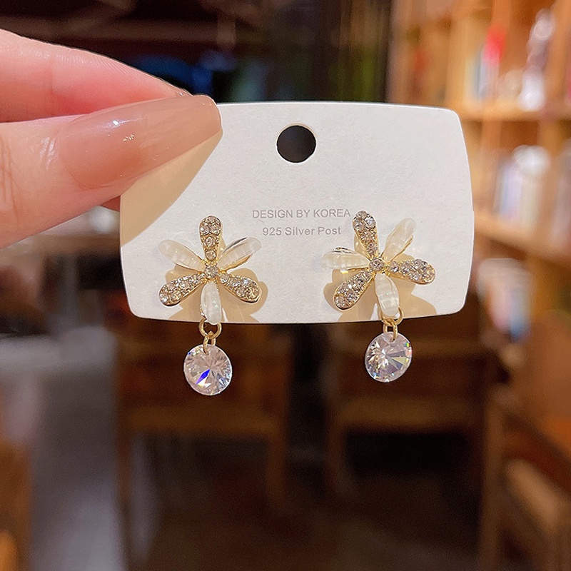 Anting Tusuk Sterling silver 925 Desain Bunga Hias Zircon Untuk Wanita