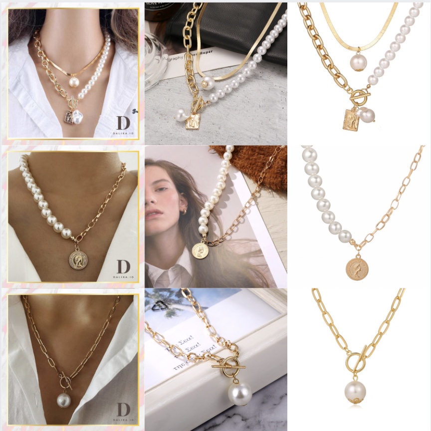 Kalung Mutiara Rantai Wanita Necklace Pearl Koin/Hati/Kupu/Bulan Korea Fashion