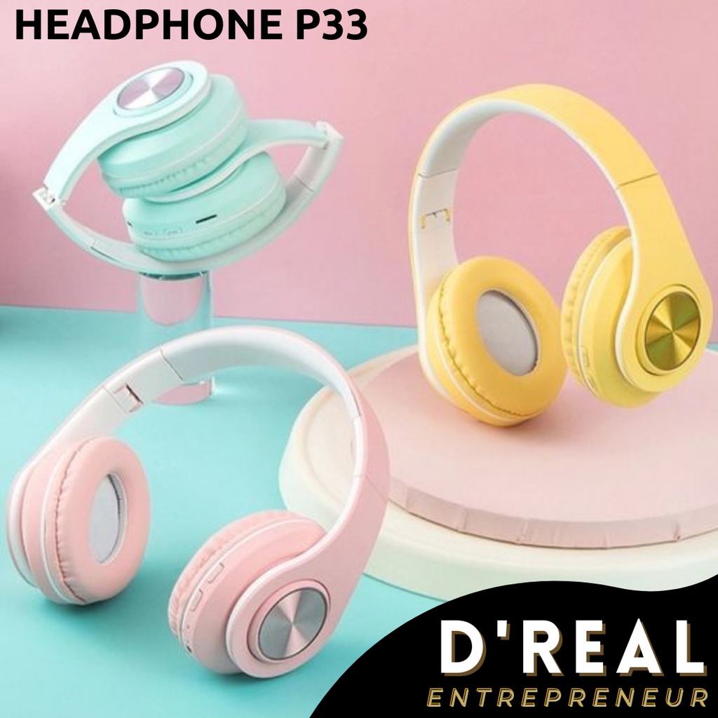 Headphone Bando Wireless Bluetooth Inpods Boom Macaron Game Online Bass P33