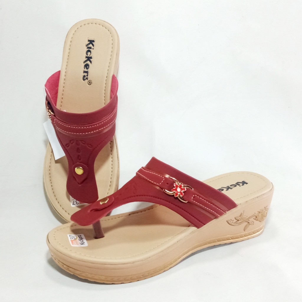 Kickers FM01 Sandal Wanita Jepit Wedges Hak 5cm Size 37-40