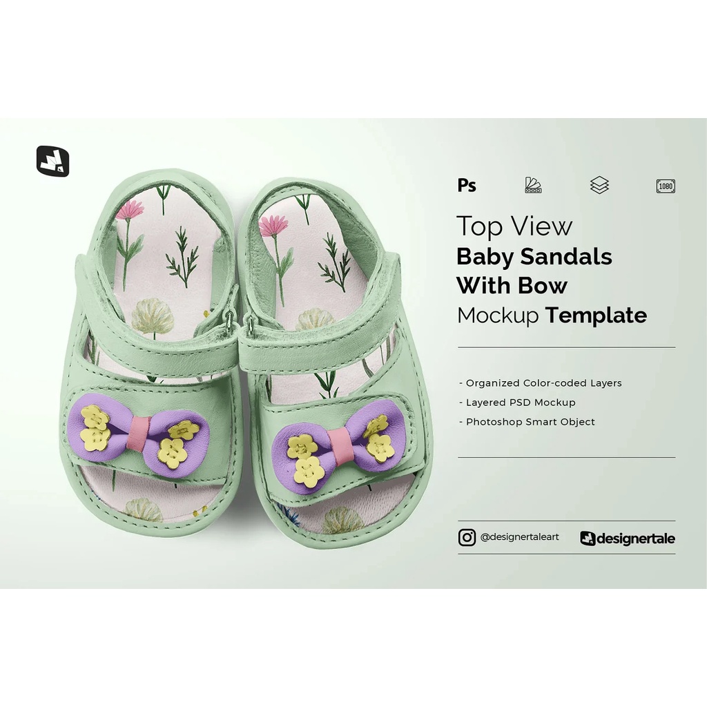 Topview Baby Sandals With Bow Mockup