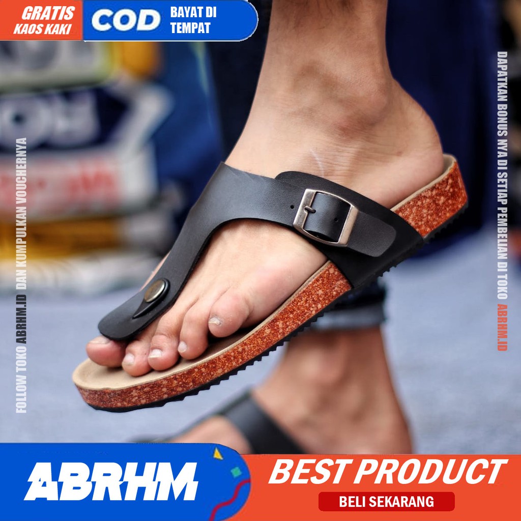 ABRHM x JOESAN Sandal Jepit Pria Sandal Pria Kulit Pu Sandal Japit Cowok / Cowo Ori Keren Kekinian