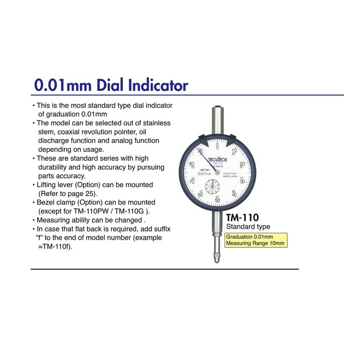 

TecLOCK Dial Indicator 0.01mm TM-110