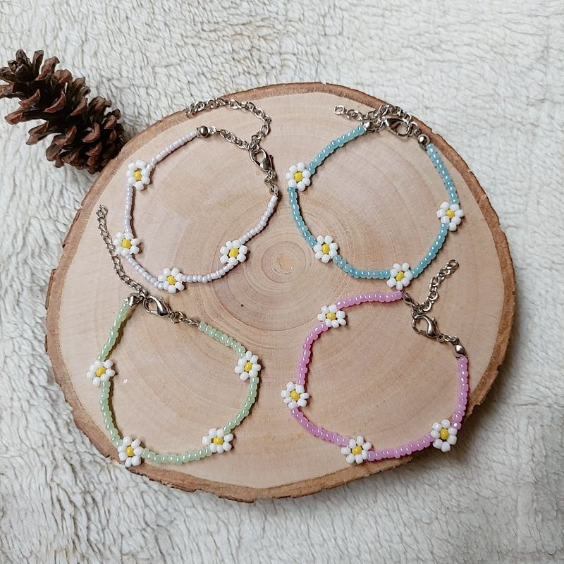[ Daisy bracelet ]  gelang bunga daisy candy soft | gelang manik beads mute mote mutiara | gelang si