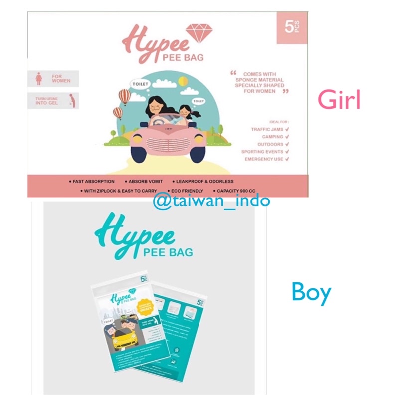 Hypee Pee Bag for Girl Boy (isi 5 per pack) / Kantong Pipis Urine untuk Wanita Pria Travelling Pee Bag