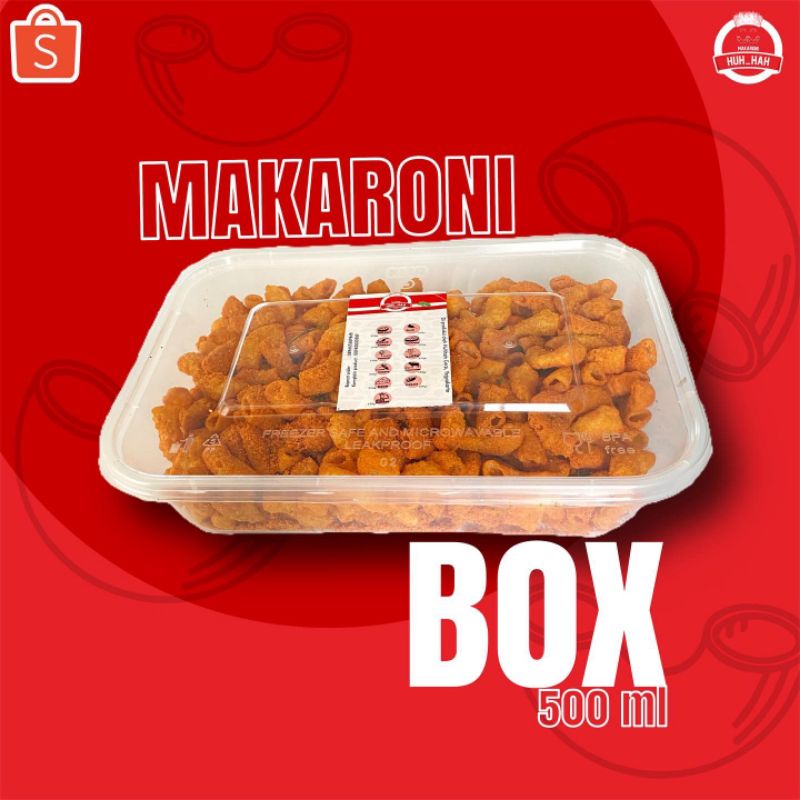 

Kemasan Box 500ml All Item Makaroni Huhhah Pedas Daun Jeruk