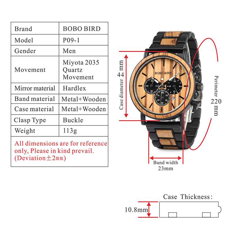 BOBO BIRD Jam Tangan Kayu Chrono Pria - WP09