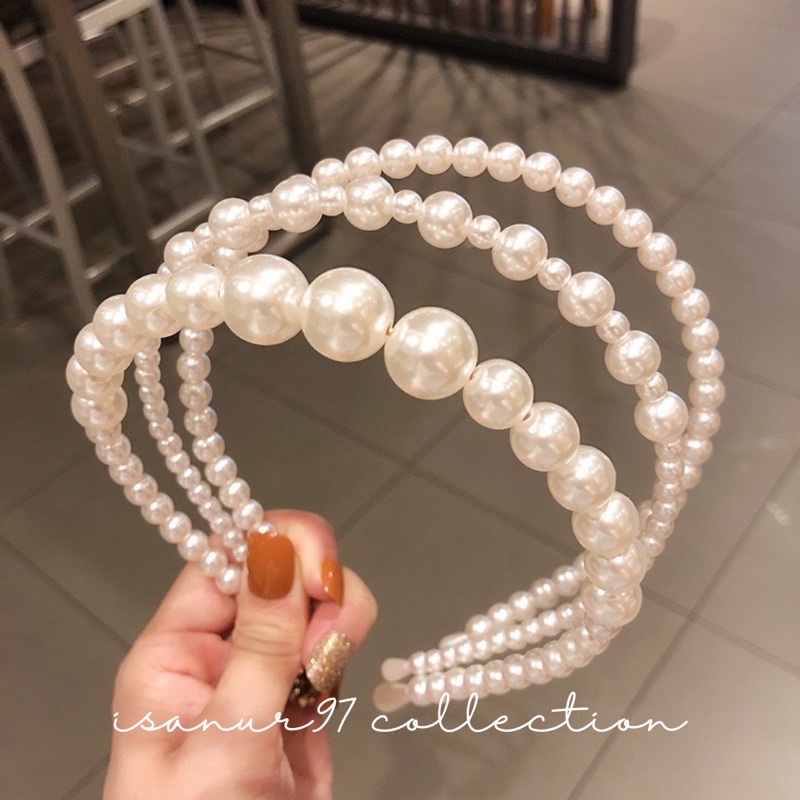 ISANUR97 | Bandana Pearl Headband Pearl Bando Gaya Korea Mutiara Pearl Korean Fashion Pearl Headband Bandana Fashion Party