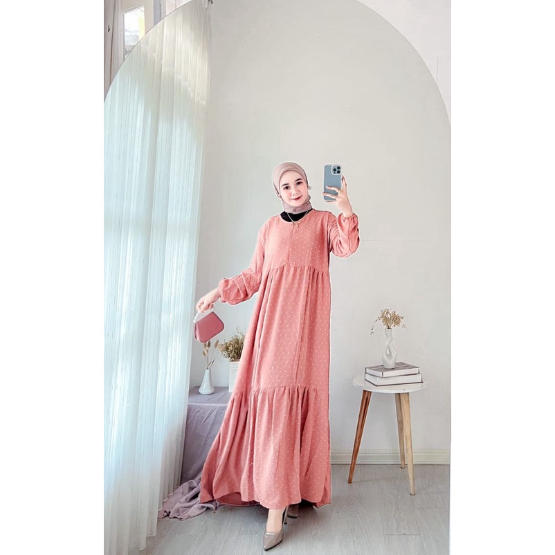 Anggi Gamis Wanita Crinkle Uragiri Premium Dress Wanita Lengan Panjang Karet Susun Baju Wanita Muslim Kekinian LD 170 cm