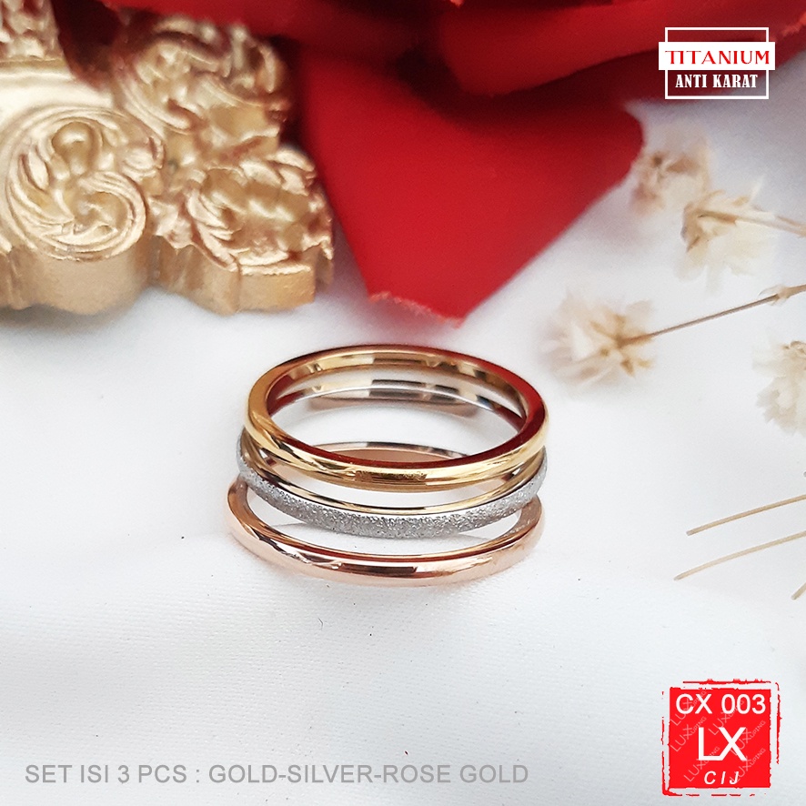 Cincin Titanium isi 3 Cincin Silver Cincin Rose Gold Cinci Gold Mas Cincin Anti Karat Luxx