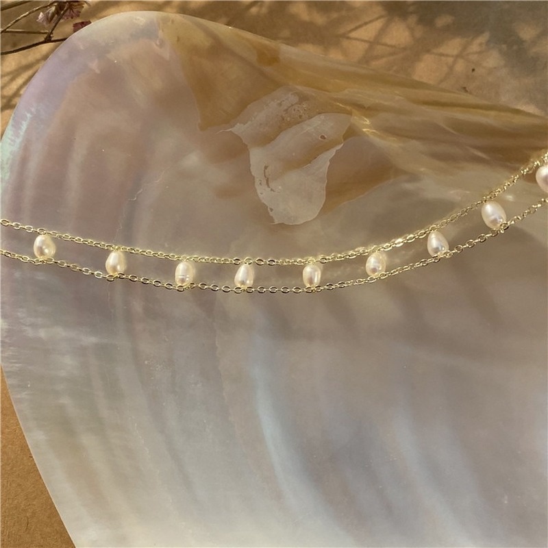 Kalung Rantai Klavikula Hias Mutiara Ganda Untuk Wanita