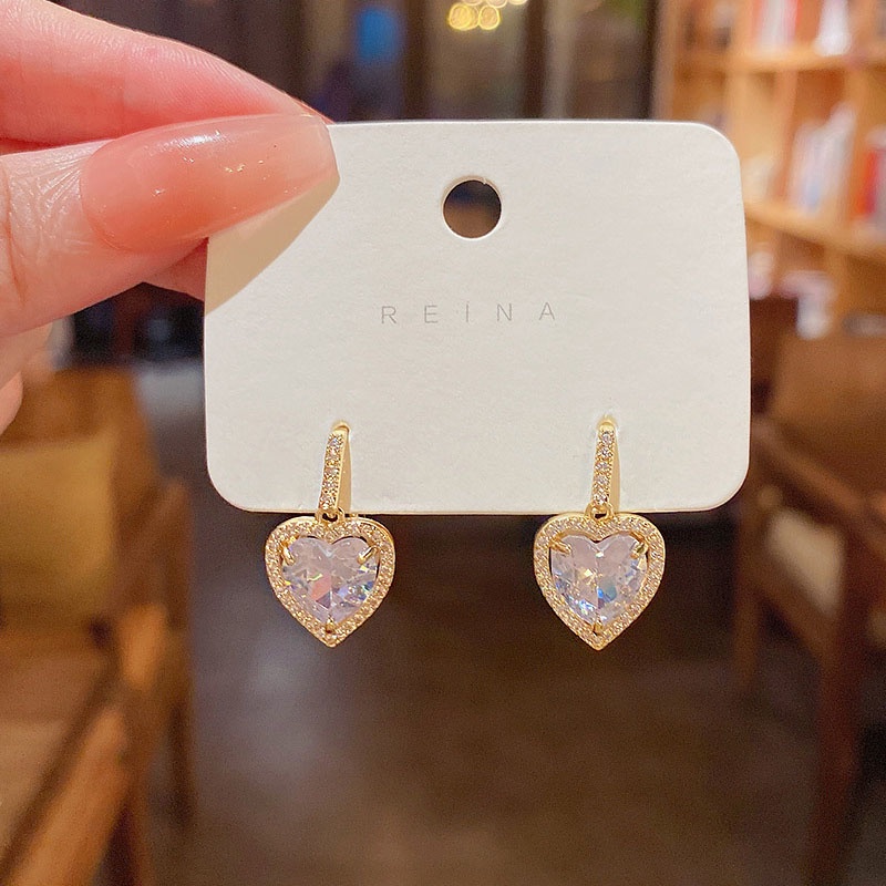 Anting Tusuk Sterling silver 925 Desain Hati Hias Zircon Besar Mewah Untuk Wanita