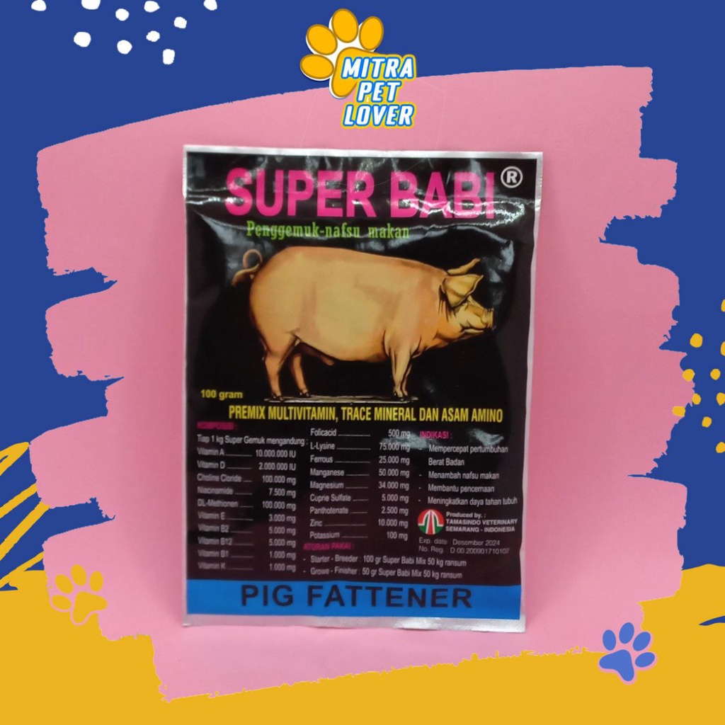 SUPLEMEN PENAMBAH NAFSU MAKAN BABI - SUPER BABI 100 GRAM ORIGINAL - MULTIVITAMIN PENGGEMUK TINGKATKAN BERAT BADAN &amp; METABOLISME &amp; IMUN TUBUH - MURAH GARANSI KUALITAS ASLI - PET ANIMAL PIG GEMUK GENDUT TAMASINDO OBAT KESEHATAN TERNAK HEWAN MITRAPETLOVER