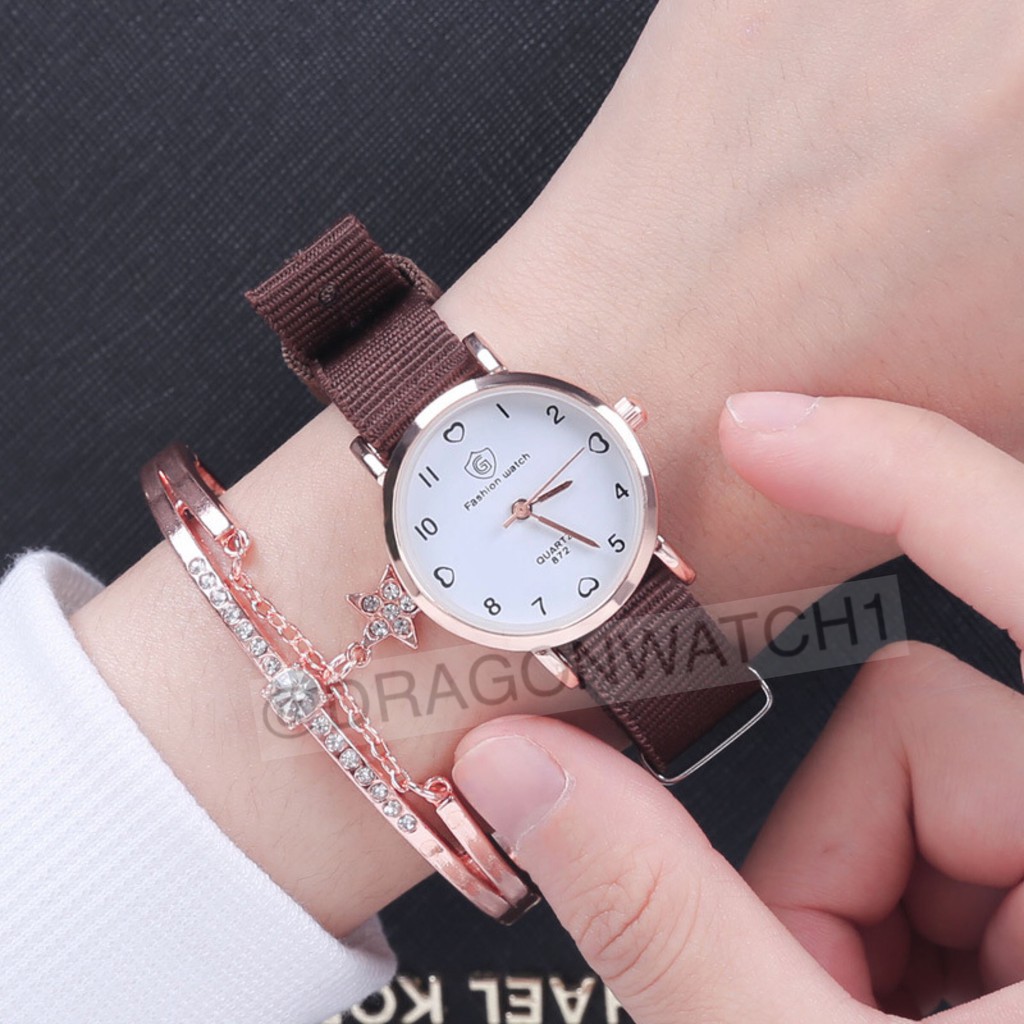 [Ready Stork] Jam tangan wanita fashion canvas gaya korea plat love jam kain murah   S1135