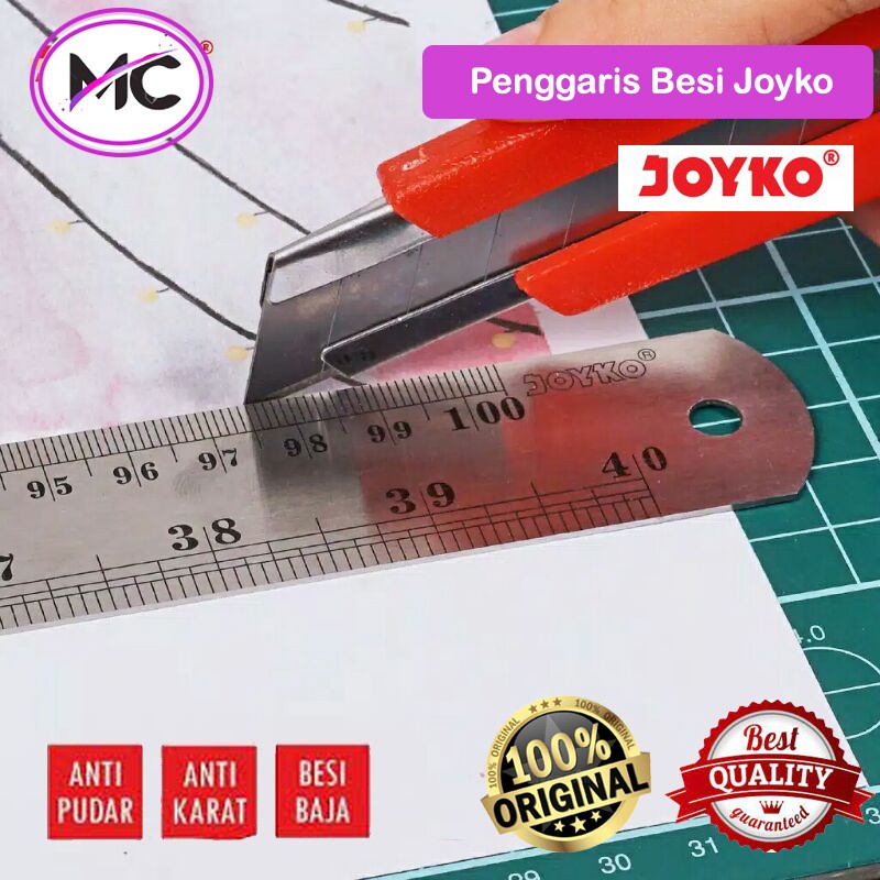 Penggaris Besi 15cm 20cm 30cm 40cm Penggaris Besi Joyko Stainless Steel Anti Karat Alat Tulis Sekolah Kantor