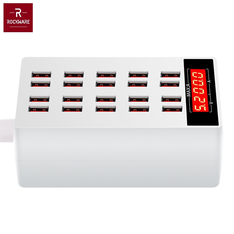 AKN88 - ROCKWARE 820 - Smart Charger 20 Ports USB with LED Display - 100W