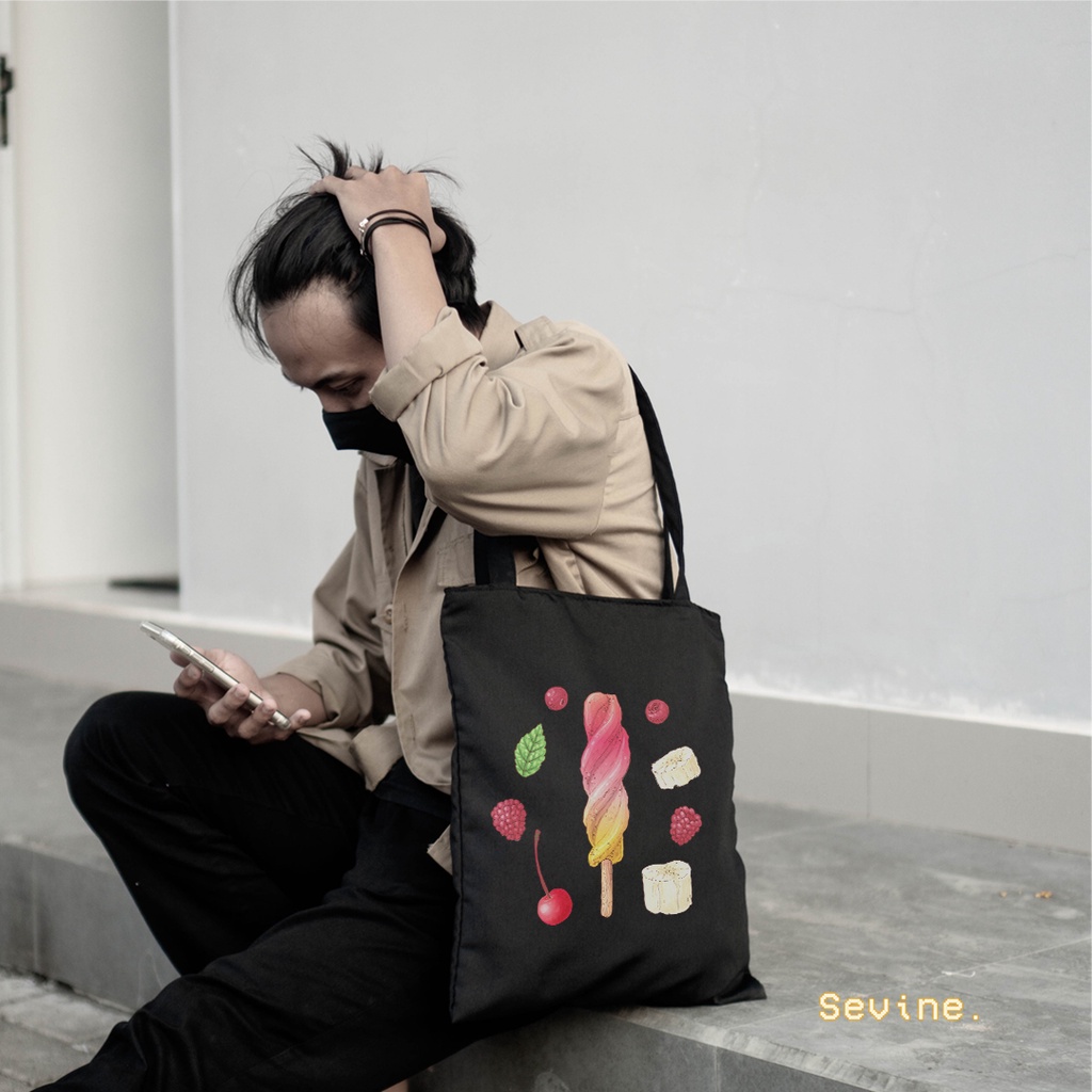 Sevine Totebag Tas Wanita Tote bag Resleting Girl Vintage Retro Colorful Black Series  - VTC6