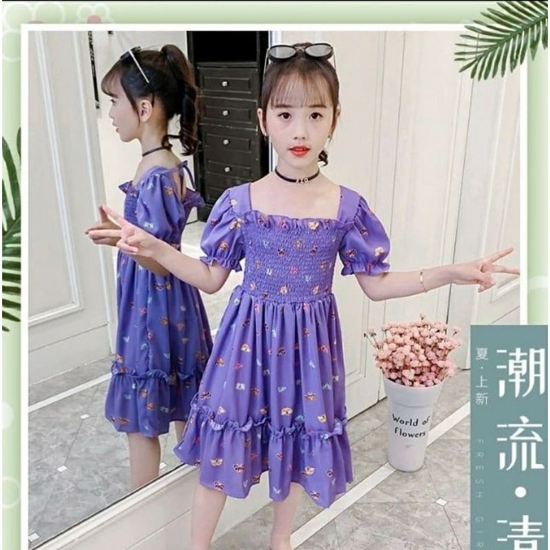 DRESS ANAK BUTTERFLY KERUT IMPORT / GAUN ANAK IMPOR KUPU2 KERUT