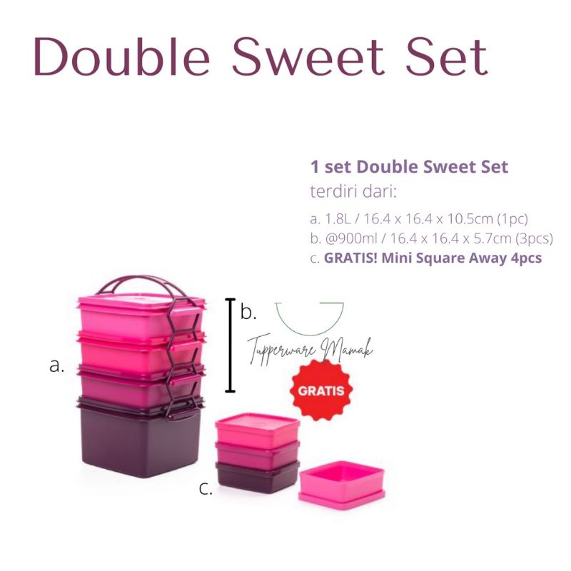 DOUBLE SWEET SET TUPPERWARE + FREE MINI SQUARE  AWAY 4 PCS + FREE HANG ON SPOON 4 PCS ( RANTANG TUPP