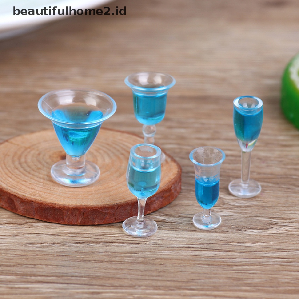 (beautifulhome2.id) 6pcs / set Mainan Miniatur Gelas Wine / Cocktail Skala 1: 12 Untuk Aksesoris Dapur Rumah Boneka