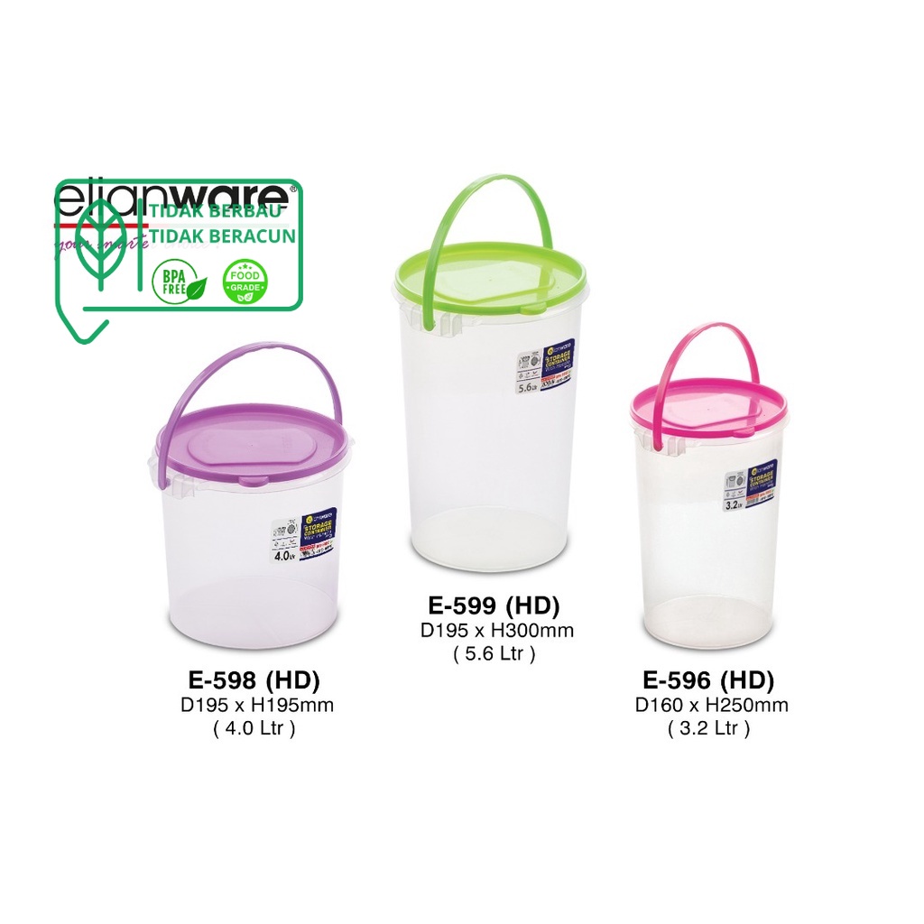 Elianware Toples Makanan /Minuman 4 LTR & 5,6 LTR Snacks Storage Container with Handle, Toples Makanan E-598 E-599