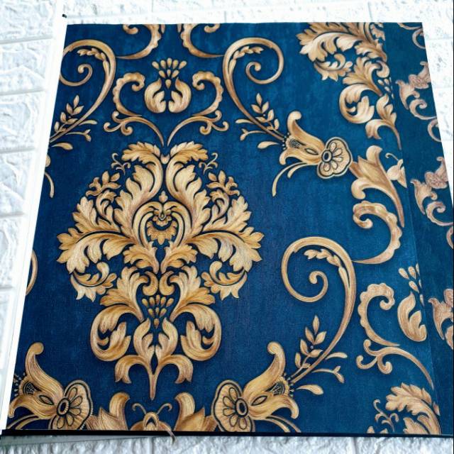 Grosir Murah Wallpaper Vinyl New Comer Rona Warna Biru Dongker Motif Batik Gold Rn R0101 Shopee Indonesia