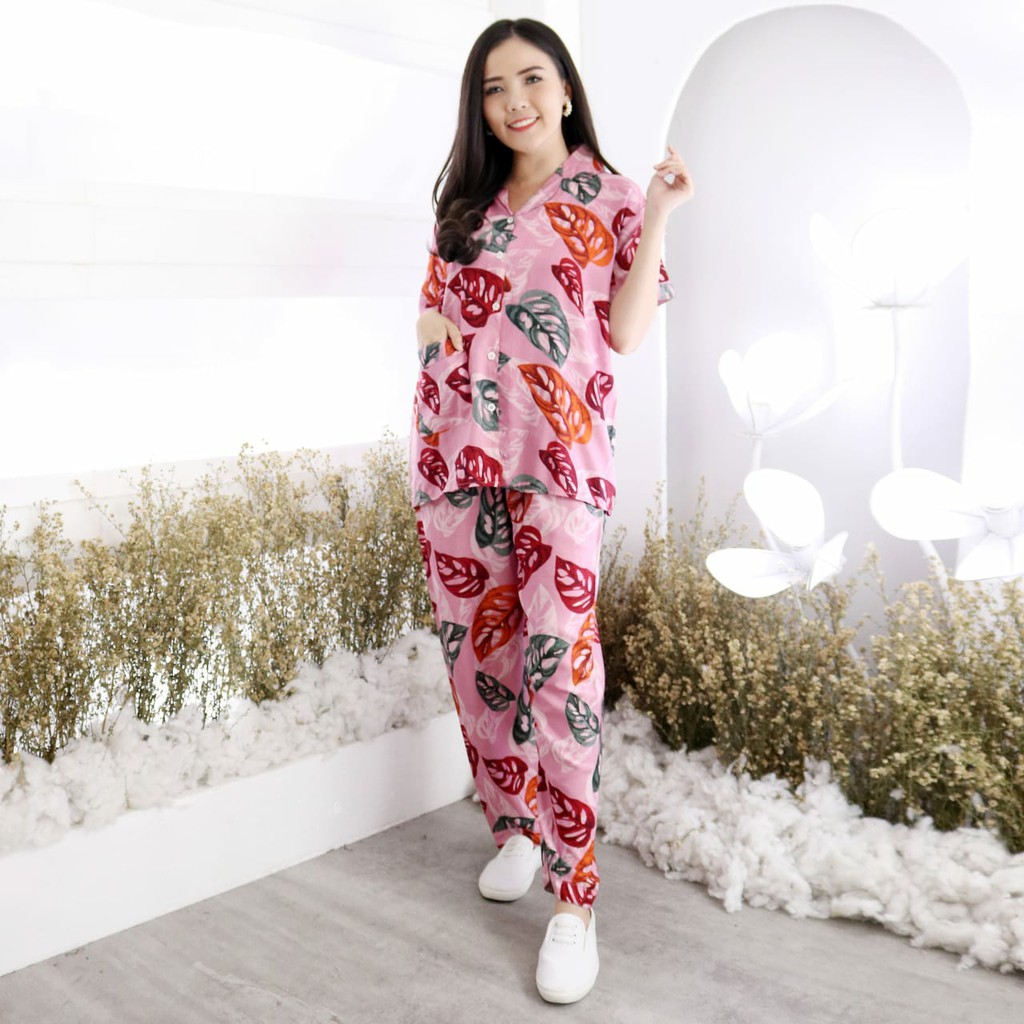 Baju tidur set piyama wanita narita celana panjang real pic