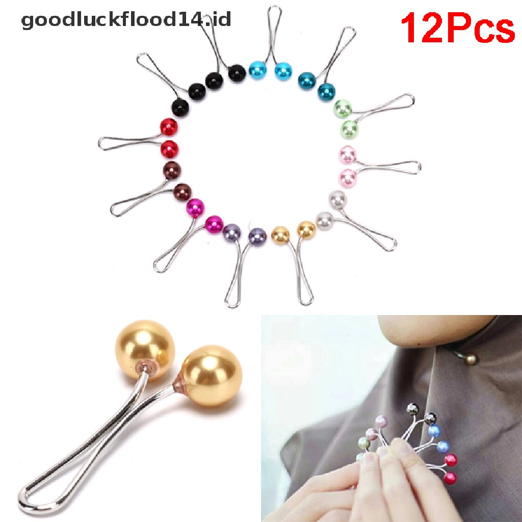 [OOID] 12pcs Pearl Scarf Brooch Pin Headscarf Shawl Scarf Lady Muslim Scarf Hijab Clips ID