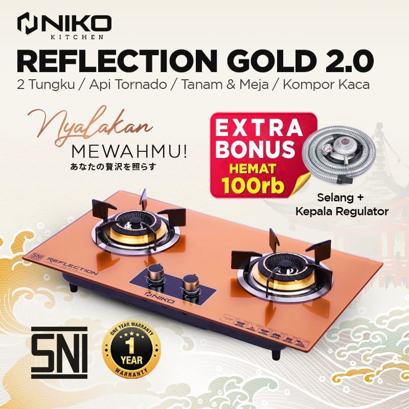 Niko Reflection Gold 2.0 Dan BLACK 2.0 Kompor Gas Tampered Glass 2 tungku - TERMURAH