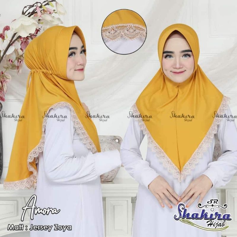 ORIGINAL SHAKIRA Jilbab instan serut renda jilbab tali serut rempel renda prada Amora