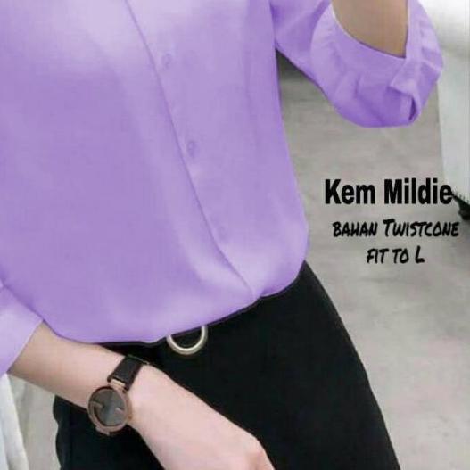 ۩ Ms Kem Mildies kemeja wanita kerah vneck warna ungu Lilac/kemeja putih polos/ blouse / blouse kemeja / kem / atasan / atasan blouse / basic blouse kemeja baju kerja wanita kantoran ☆