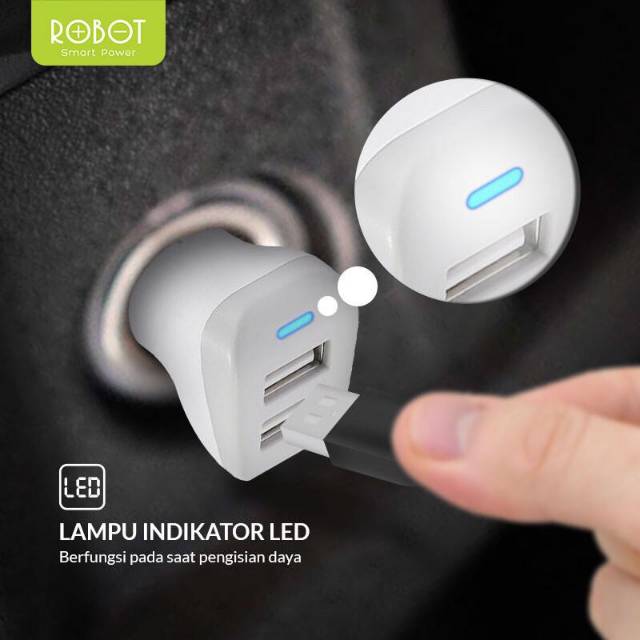 ROBOT RT-C06 Car Charger Mobil FREE Kabel Micro USB/iPhone RDM100S/RDL100S - Garansi Resmi 1 Tahun