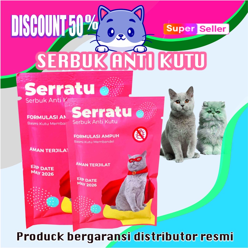 SERATU-SERBUK ANTI KUTU-OBAT KUTU KUCING-PENGHILANG KUTU-BASMI KUTU MEMBANDEL