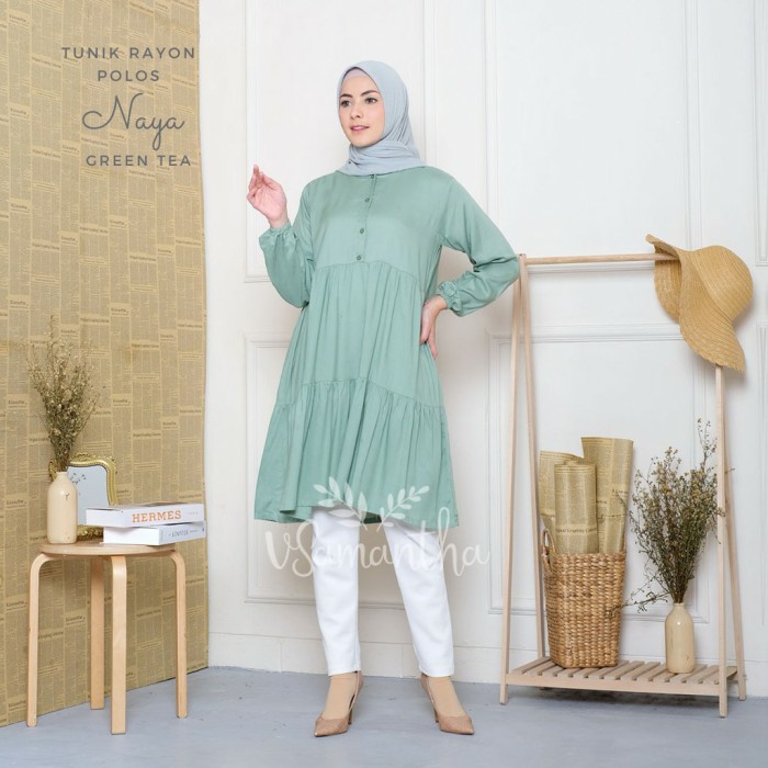 

tunik rayon polos / long tunik polos / tunik muslimah / tunik busui - green tea