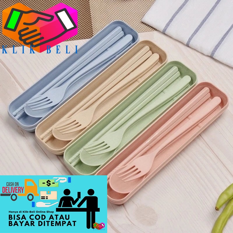 Sendok Set Jerami Wheat Alat Makan Travel Set Garpu Sumpit Gandum Portable