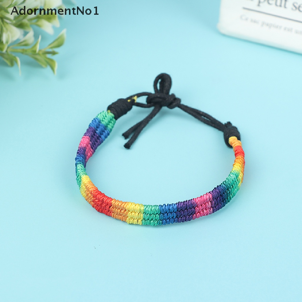 (AdornmentNo1) Lgbt Gelang Tali Anyam Handmade Warna Pelangi Untuk Pasangan / Pria / Wanita